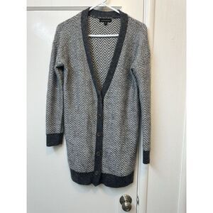 Banana Republic Herringbone Cardigan Grey Mohair Wool Size Small Sweater Long